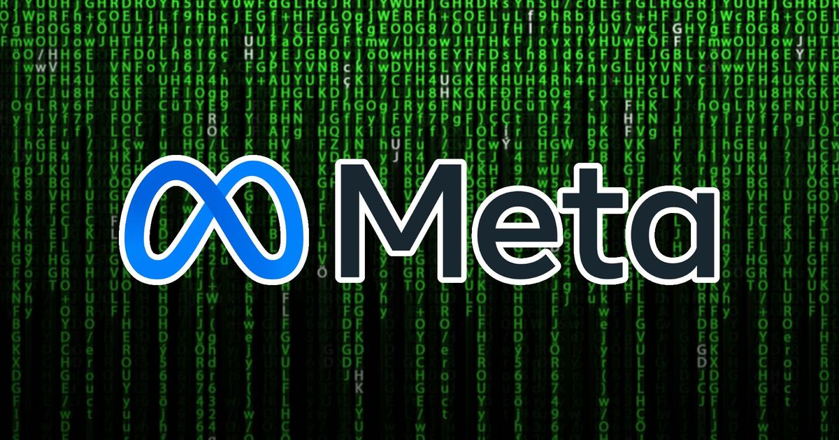 The Meta AI logo on a matrix code background