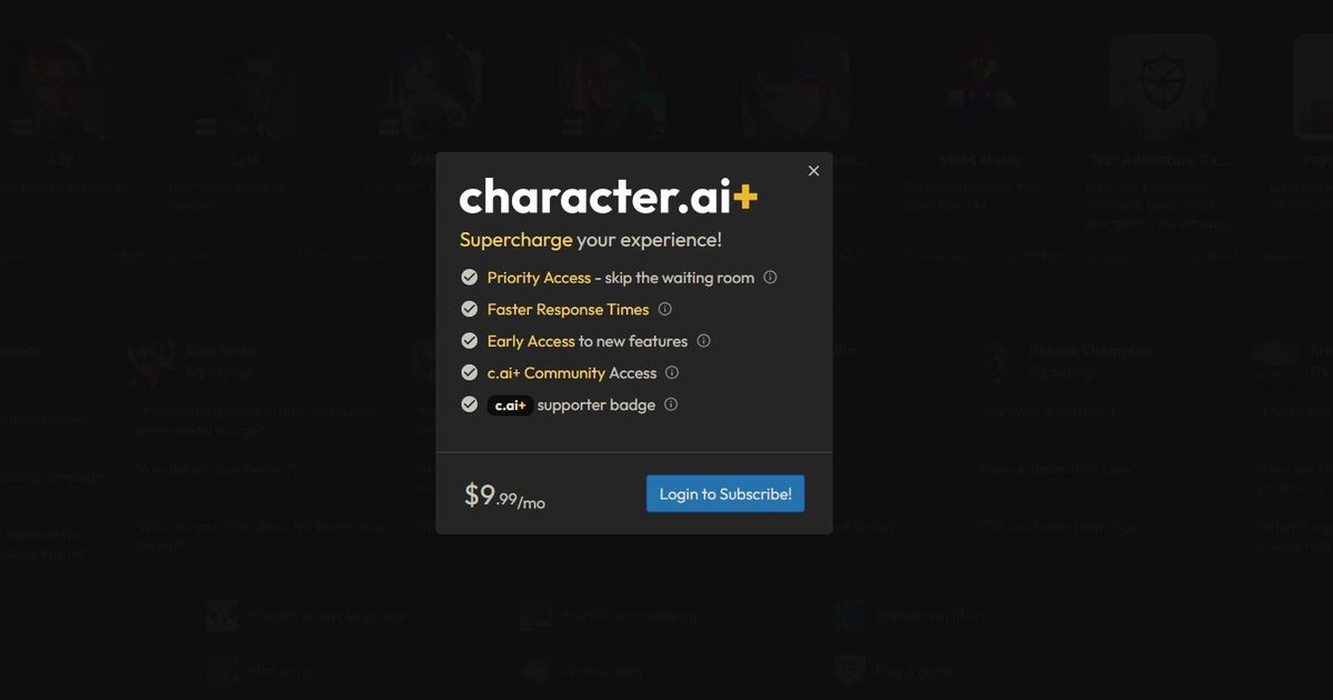 Character AI plus price features character ai plus ad