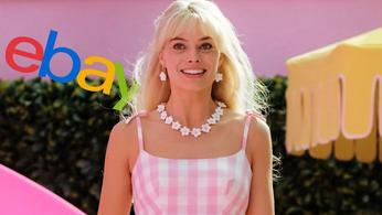 eBay logo behind Margot Robbie in the Barbie movie