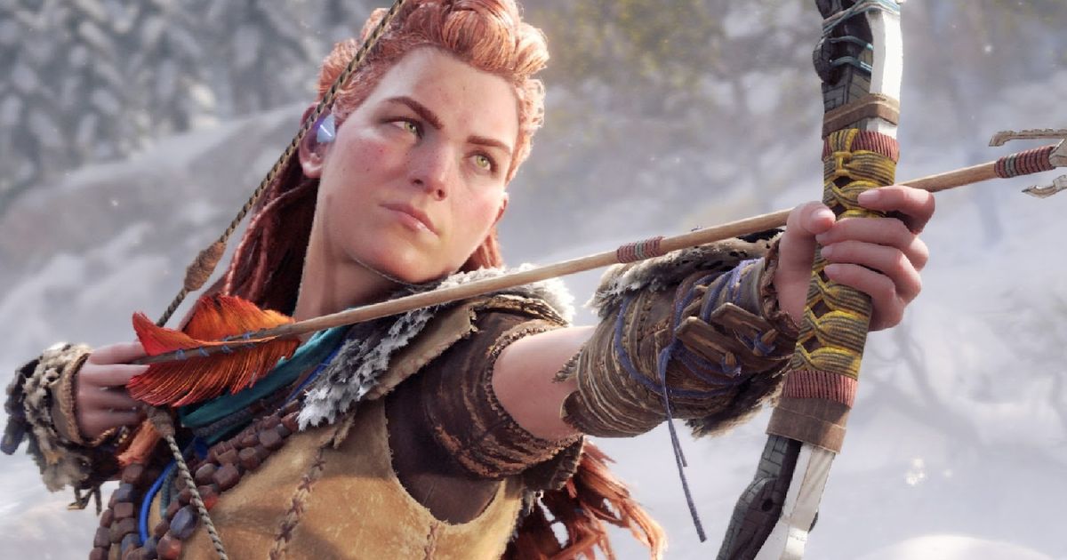 Aloy aiming a bow in Horizon Forbidden West press image