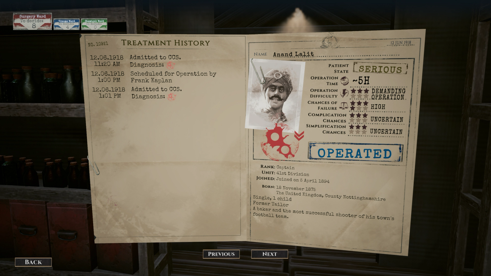 war hospital character profile