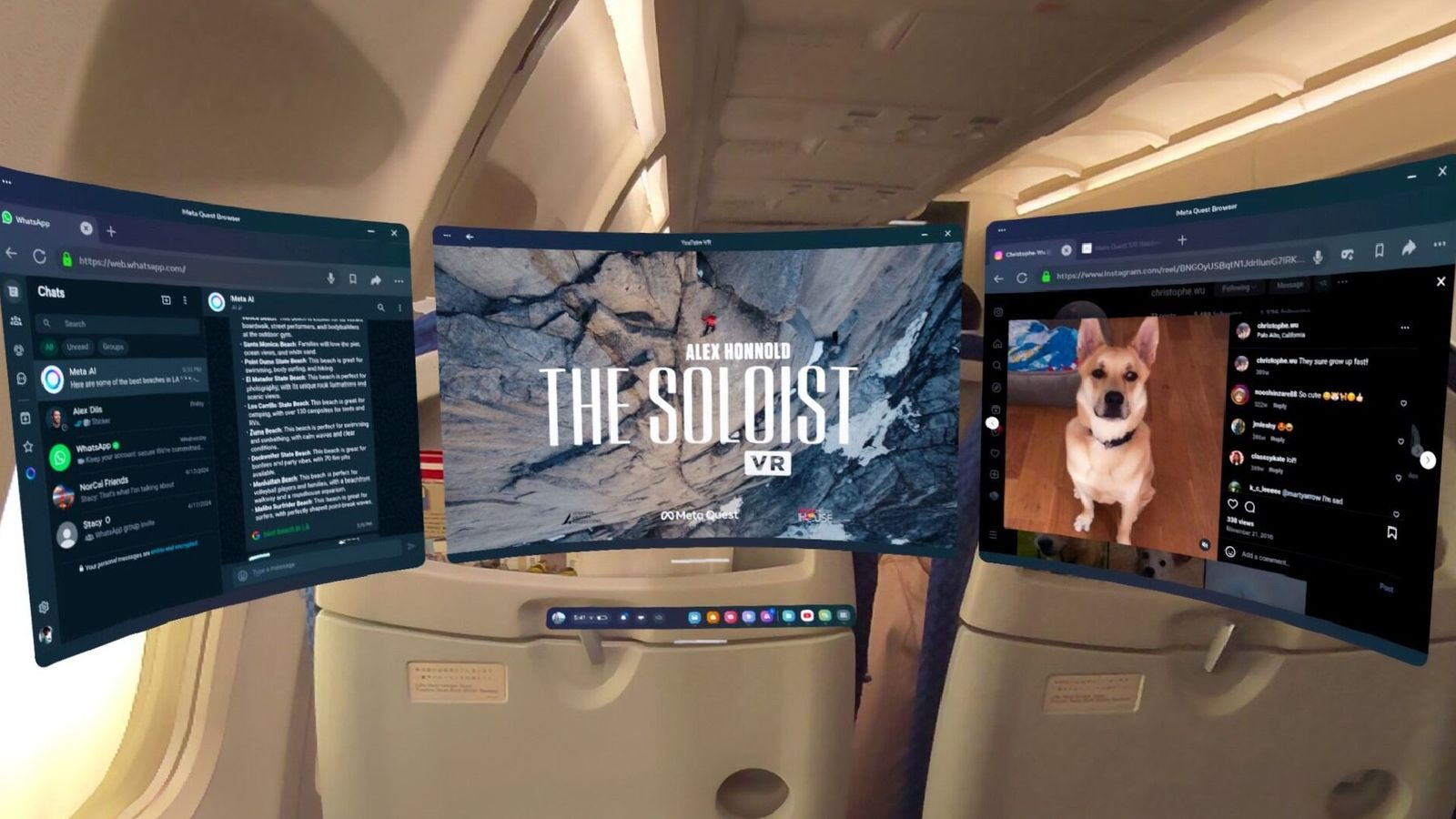Point of View of someone using the Quest 3's main screen during a flight
