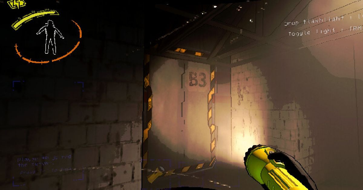 Player holding a flashlight at a door in Lethal Company screenshot