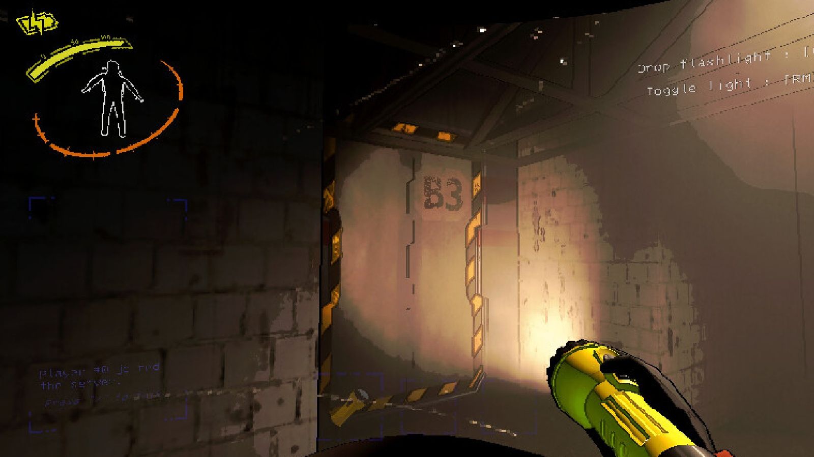 Player holding a flashlight at a door in Lethal Company screenshot