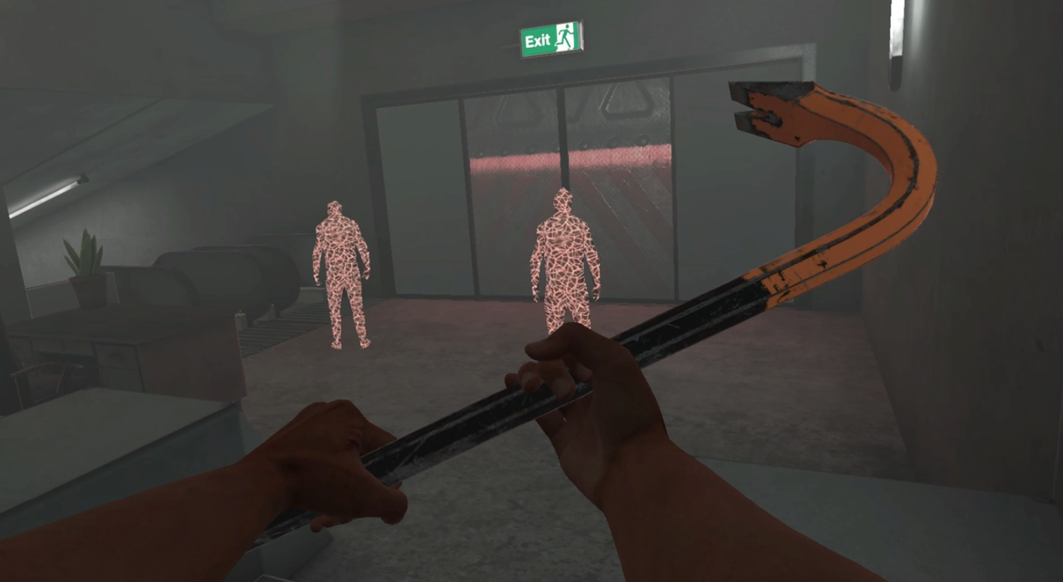 Two faceless bodies in front of you, as you wield a crowbar - Bonelab mods