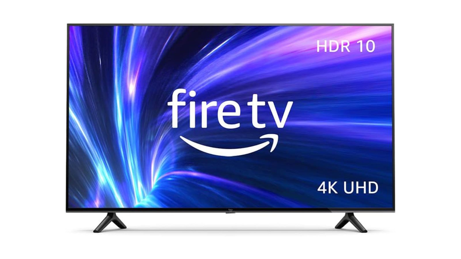 Amazon Fire TV product image product image of a black flatscreen TV featuring a blue and purple background on the display.