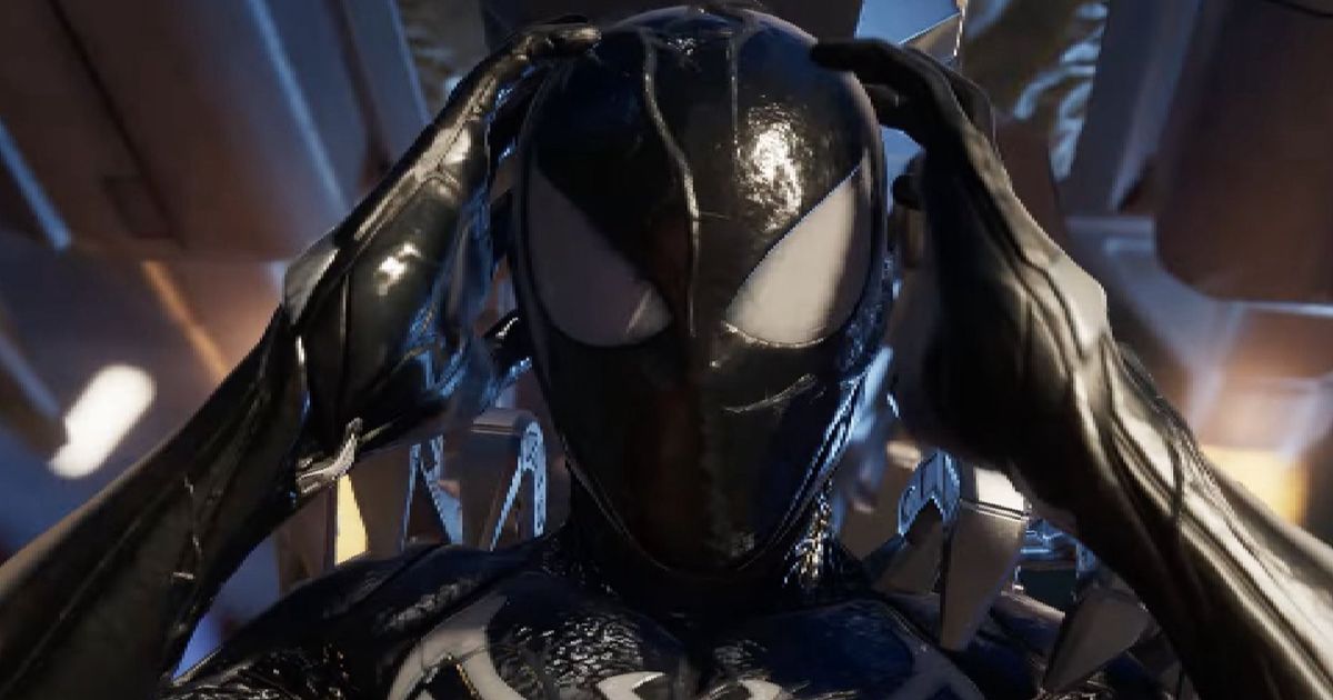 Spider-Man 2 fall damage - Symbiote Suit Peter Parker looking shocked 