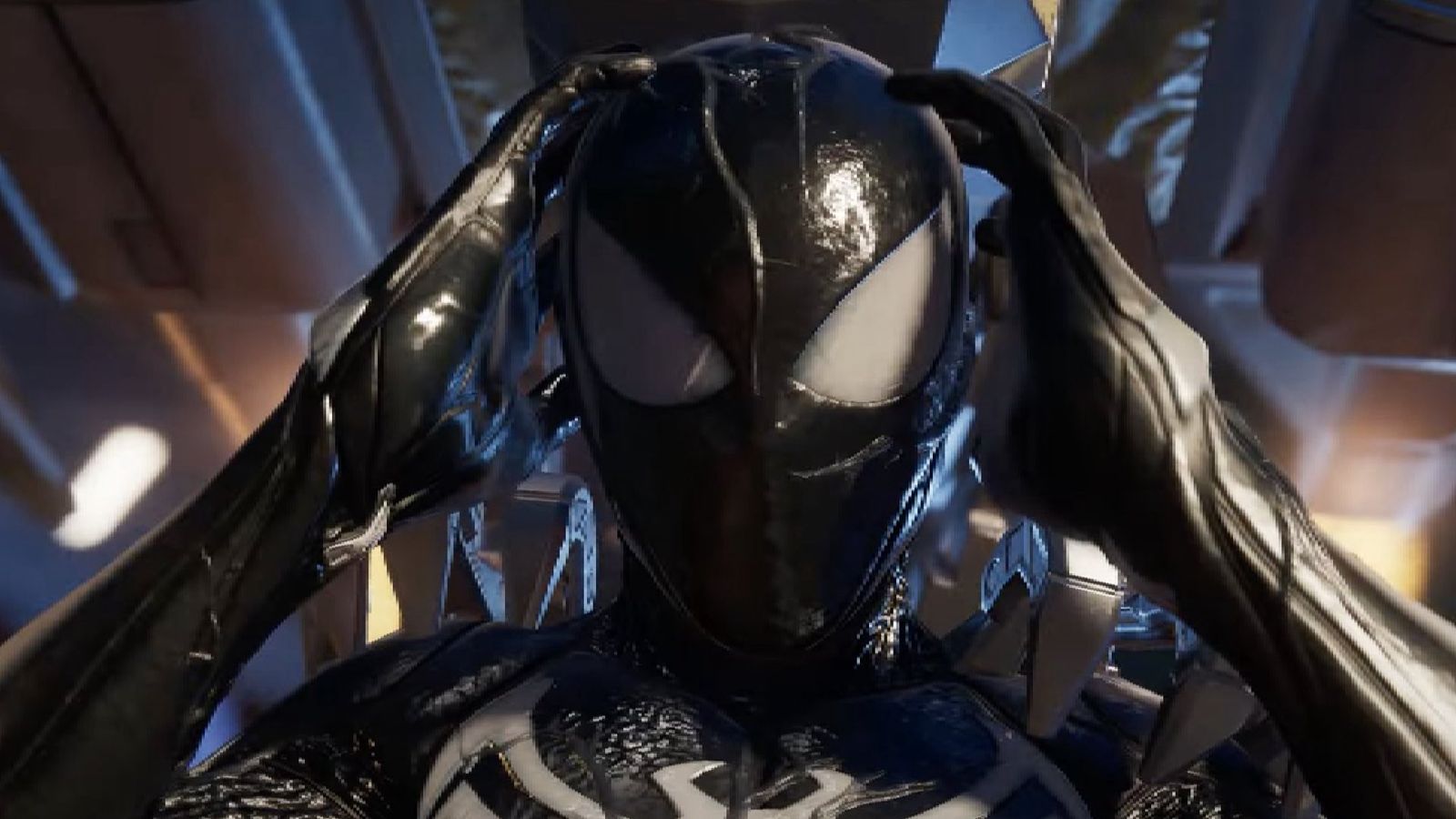 Spider-Man 2 fall damage - Symbiote Suit Peter Parker looking shocked 