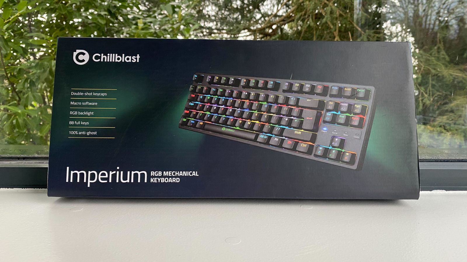 Image of the dark green and blue box for the Chillblast Imperium keyboard.