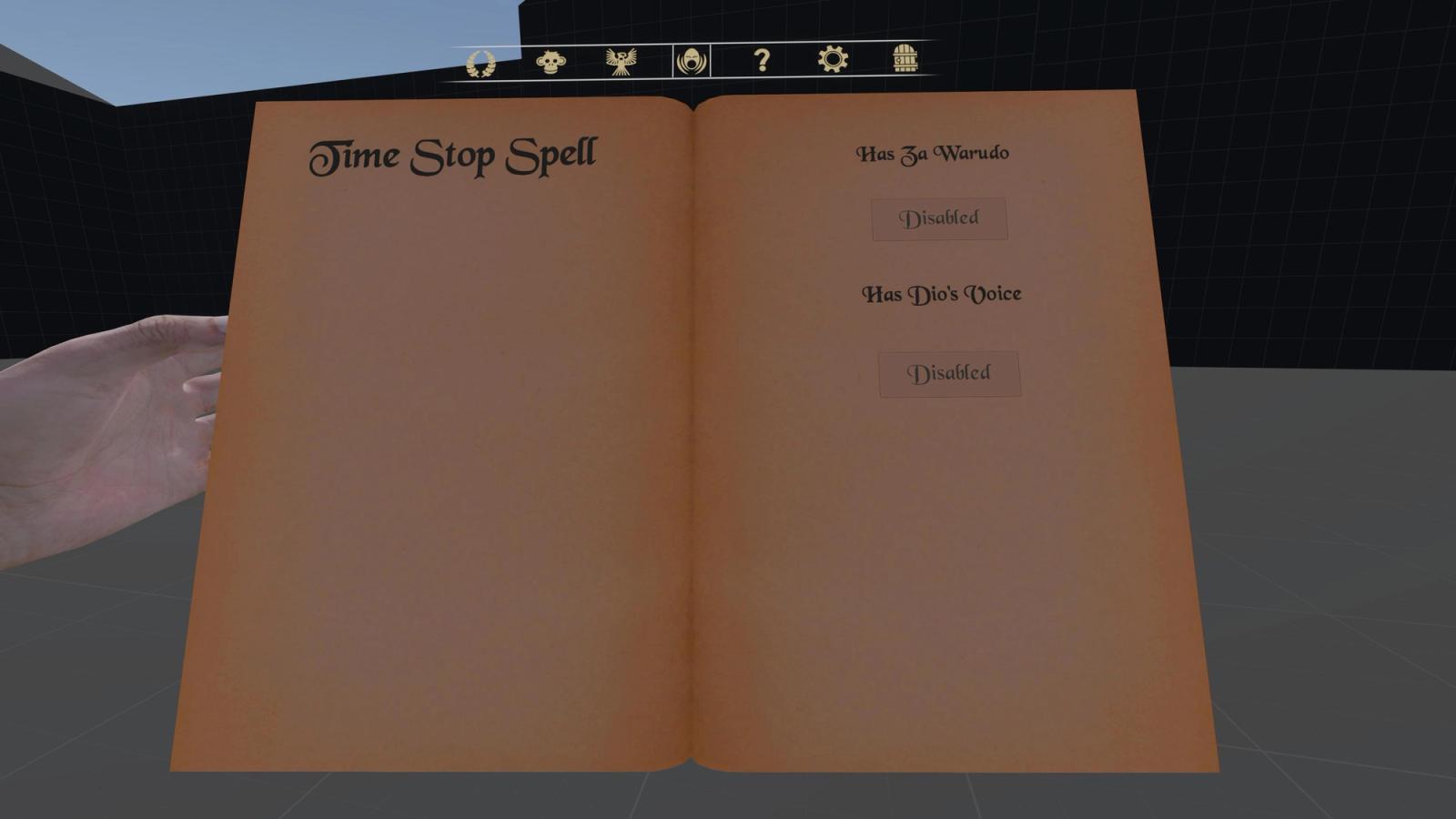 A book page with the time Stop Spell listed - best Blade and Sorcery mods