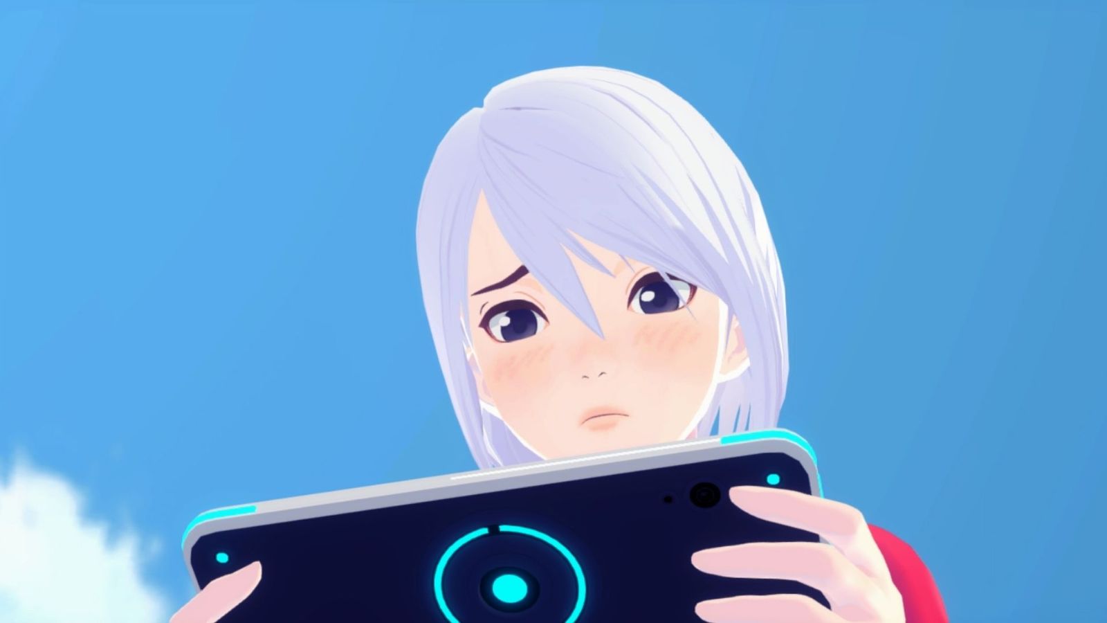 Another Code Recollection Ashley holding game console that resembles the Nintendo Switch