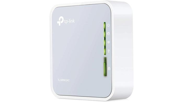 Best budget Wi-Fi router - TP-Link TL-WR902AC AC750 product image of a white device with green lights on the side.