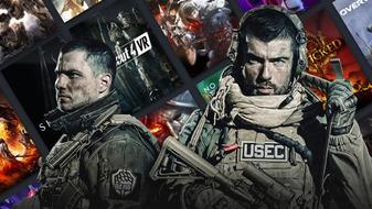 Two solders from Escape from Tarkov in front of a Steam library page