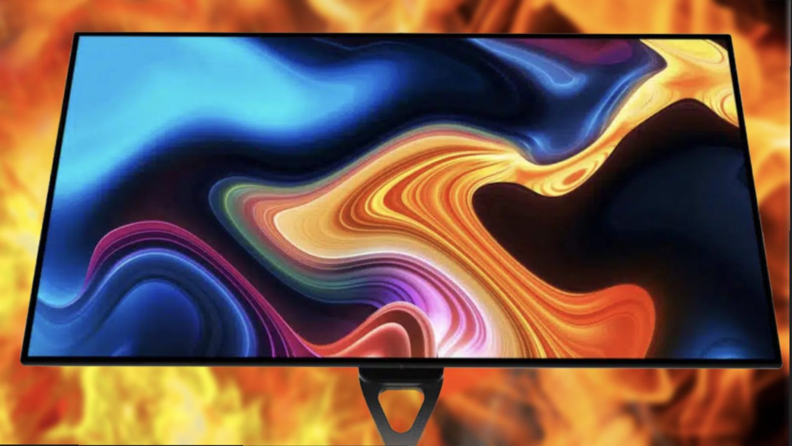 Dough Spectrum 32-inch 4K OLED Gaming Monitor on a flaming background 