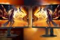 The new AOC 24G4X and 27G4X monitors side-by-side in front of a blurred press image