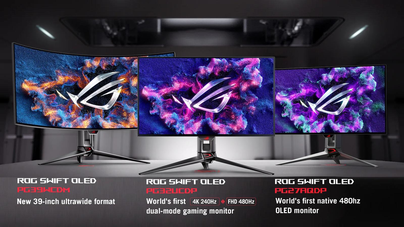 An image of the ASUS ROG Swift 2024 OLED monitors