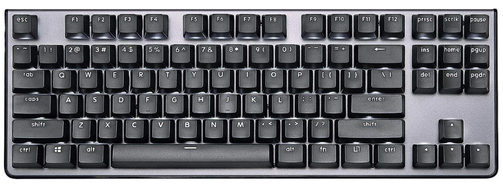 G.Skill KM360 product image of a dark grey keyboard with black keys.