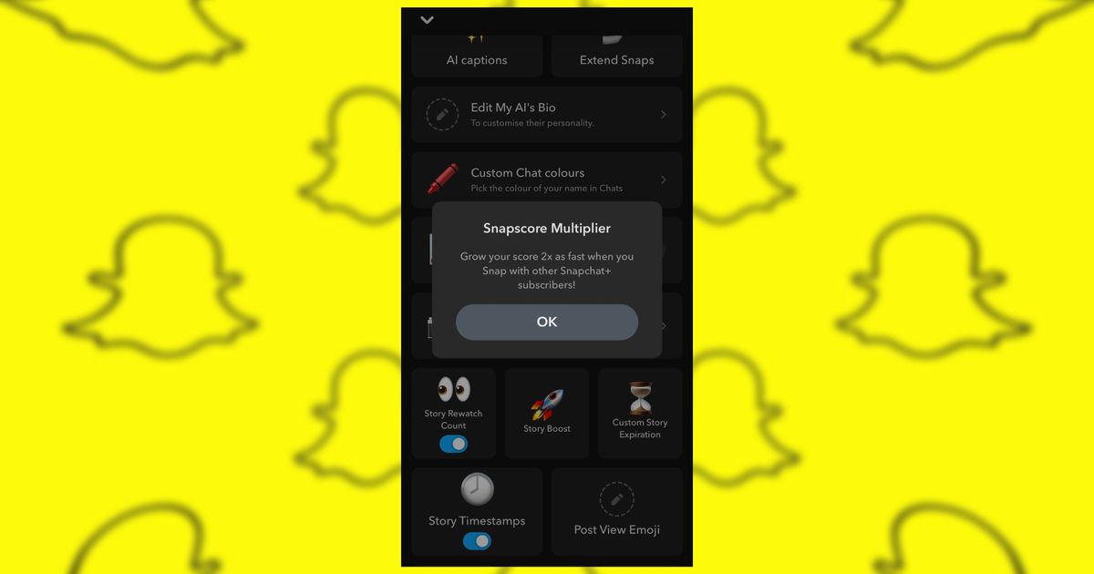An image of a brief explanation about the Snapscore Multiplier feature within the Snapchat app