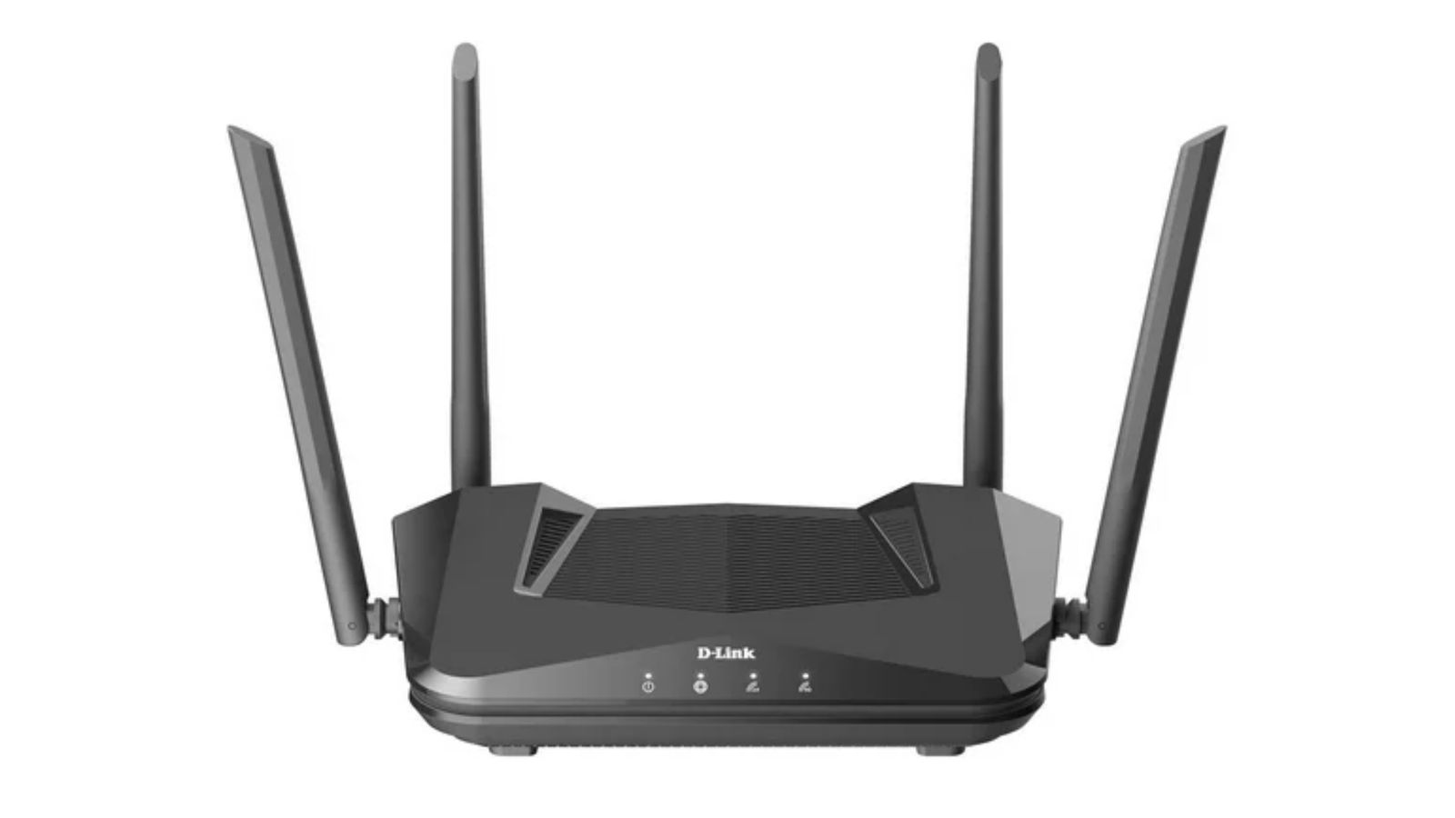 D-Link EXO AX1800 product image of a black router featuring four antenna stick out the sides.