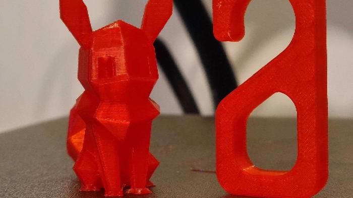 An image of an Eevee and Hook print on the Sharp 3D S1 printer. 