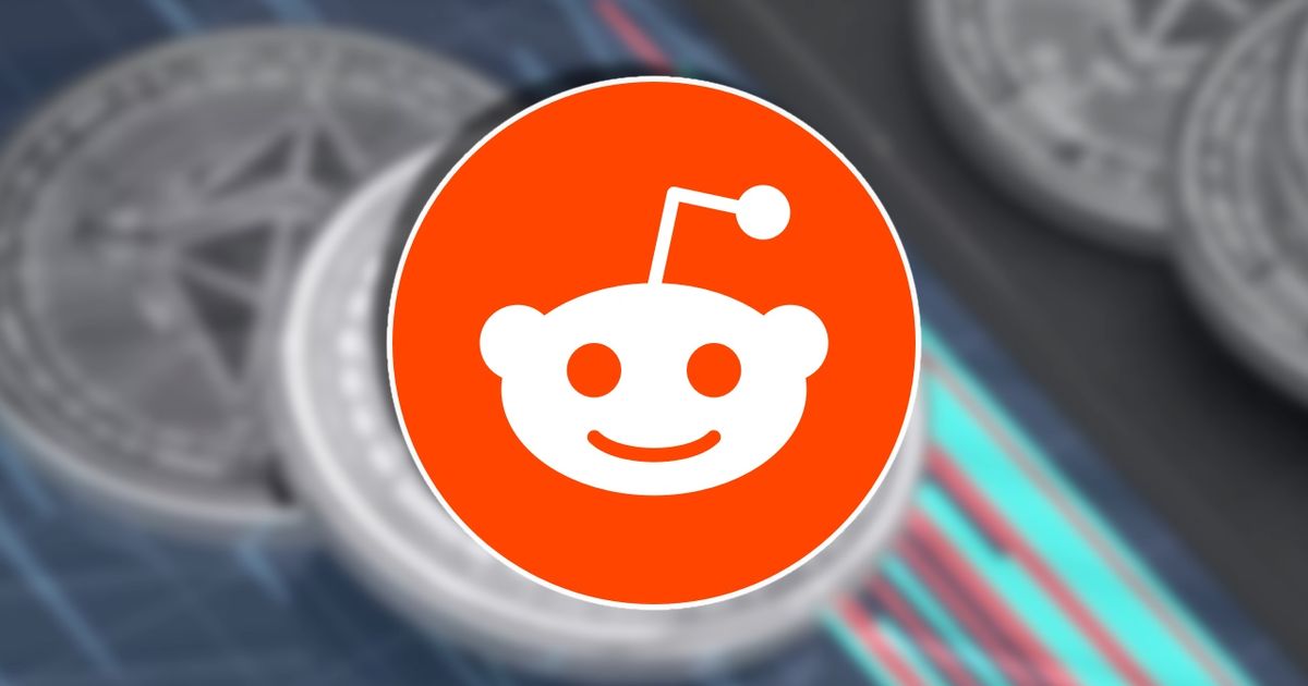 The Reddit Alien logo on top of an Ethereum cryptocurrency background