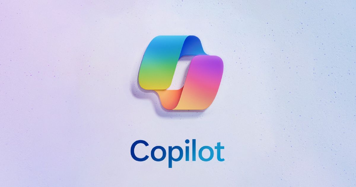 Microsoft Copilot logo and text in front of a purple-blue background