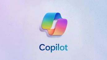 Microsoft Copilot logo and text in front of a purple-blue background