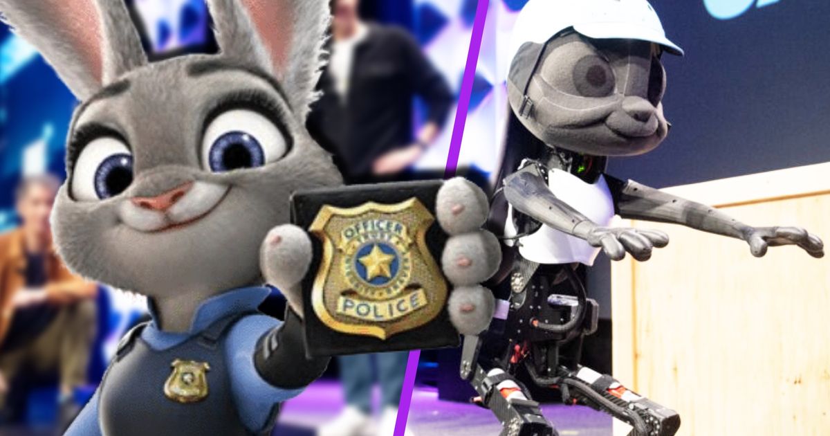 A comparison of the Judy Hopps robot next to the real Judy Hopps