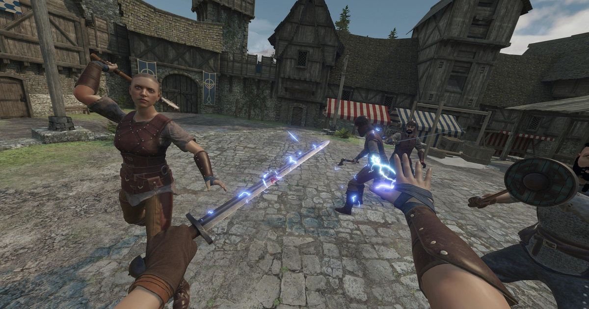 Someone casting a spell at enemies in first person in Blade and Sorcery