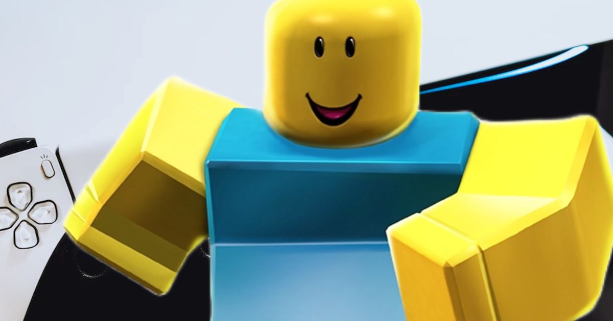 A blocky Roblox PS5 man running towards you 