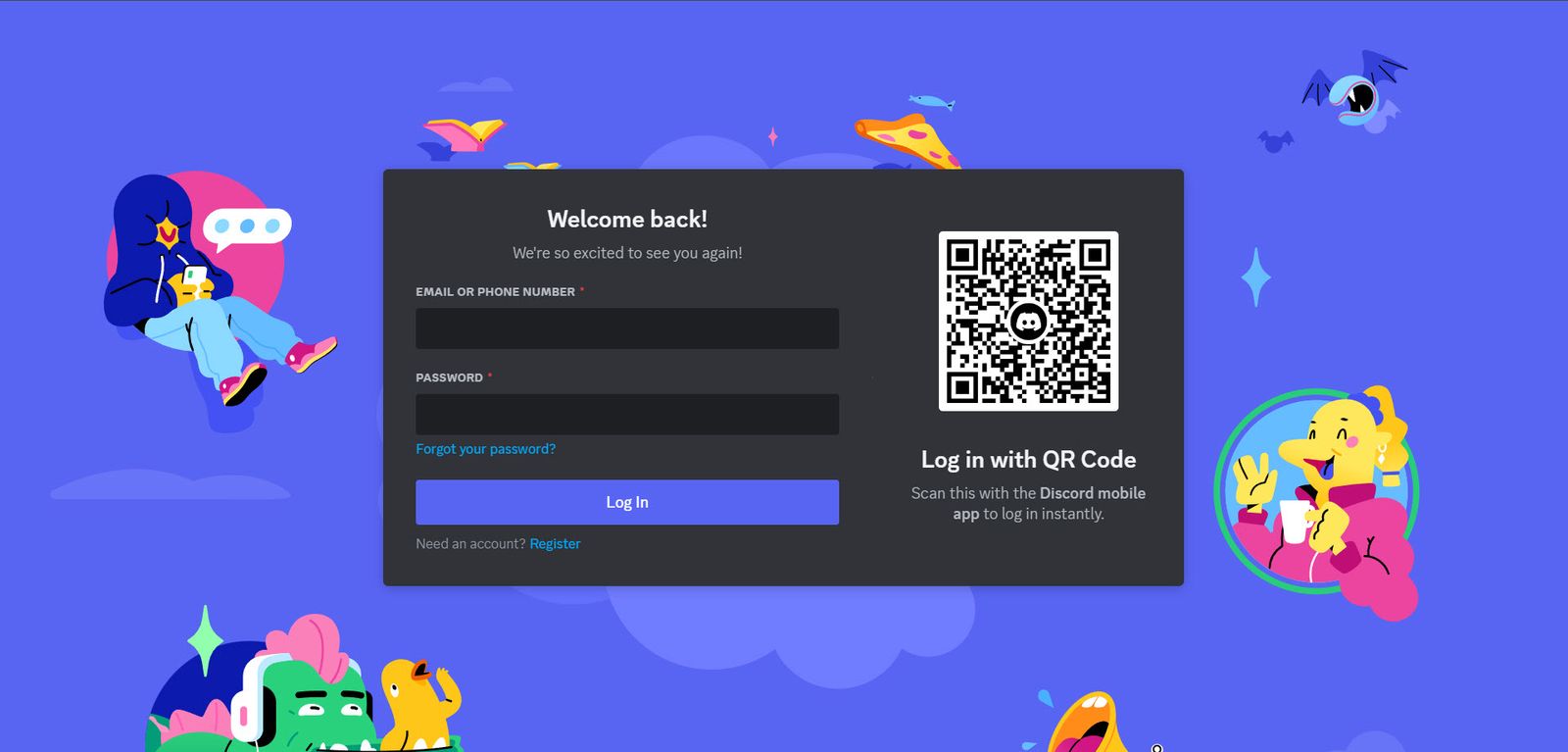 A screenshot showing the Discord login page on a Steam Deck device