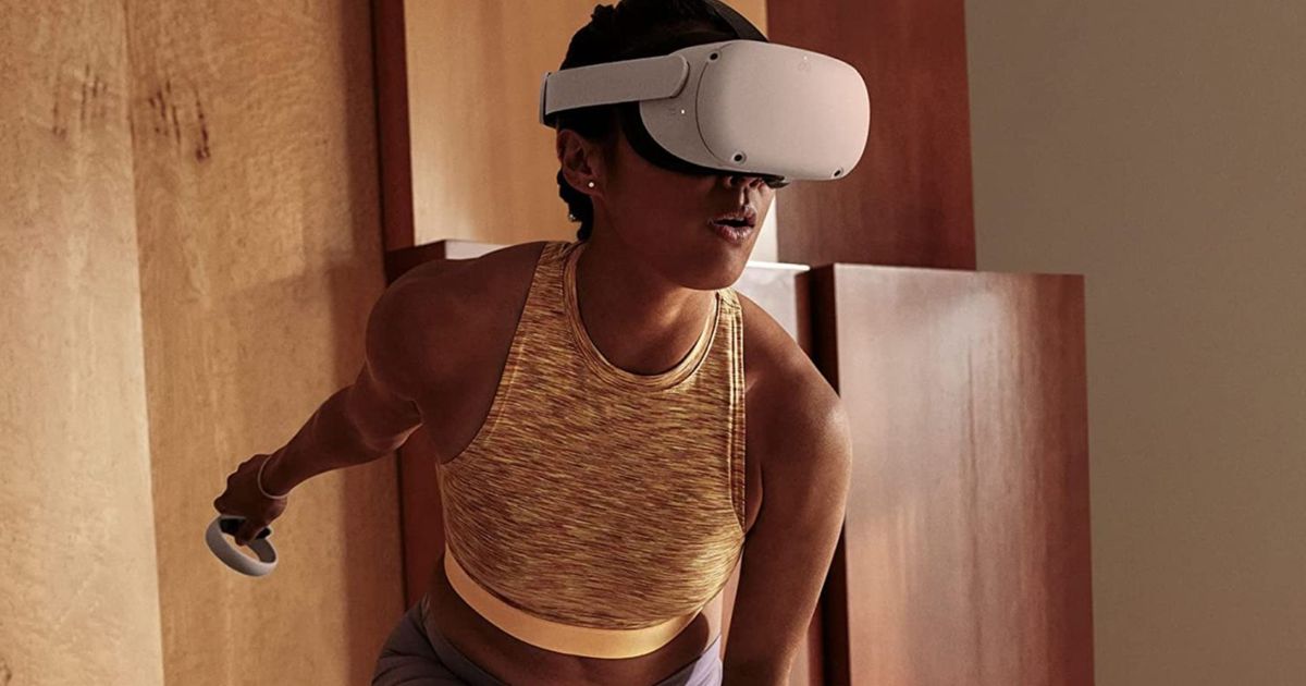 An image of a person wearing an Oculus Quest 2 headset but the headset is not pairing to their phone