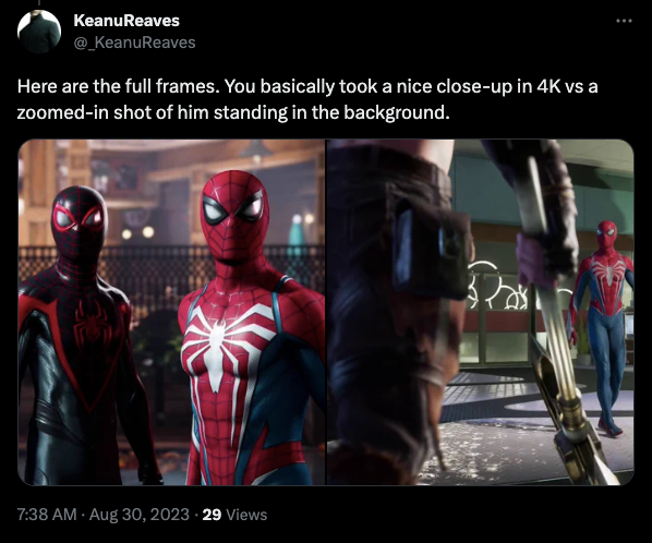 A Twitter user corrects somebody about these Spider-Man 2 screenshots.