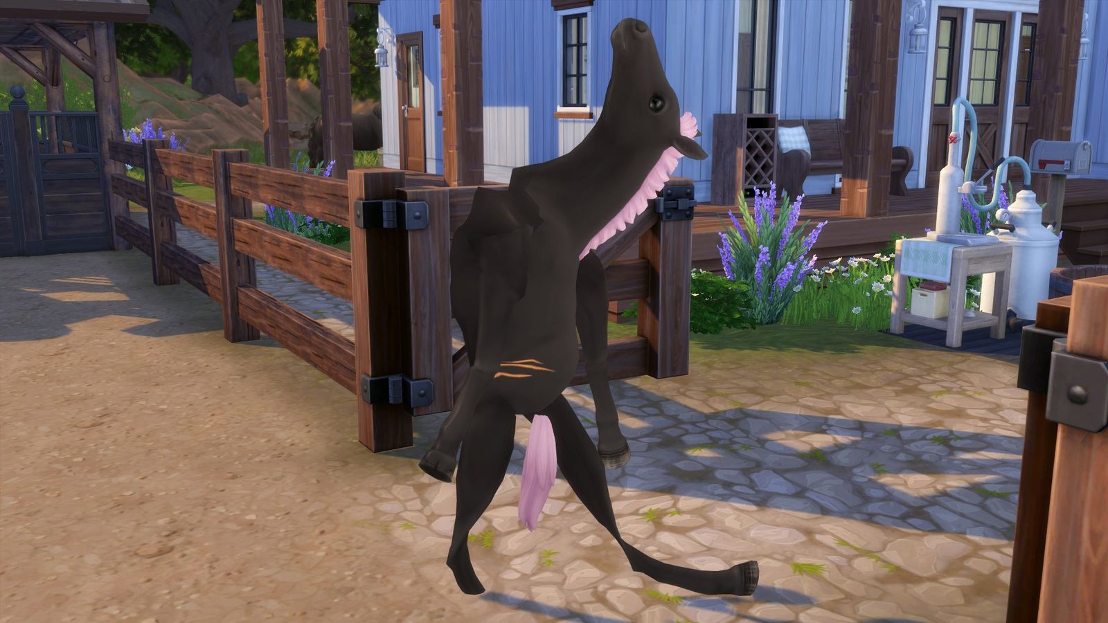 The Sims 4 Horse Ranch DLC review - a horse's body all twisted up in a bizarre eldritch glitch