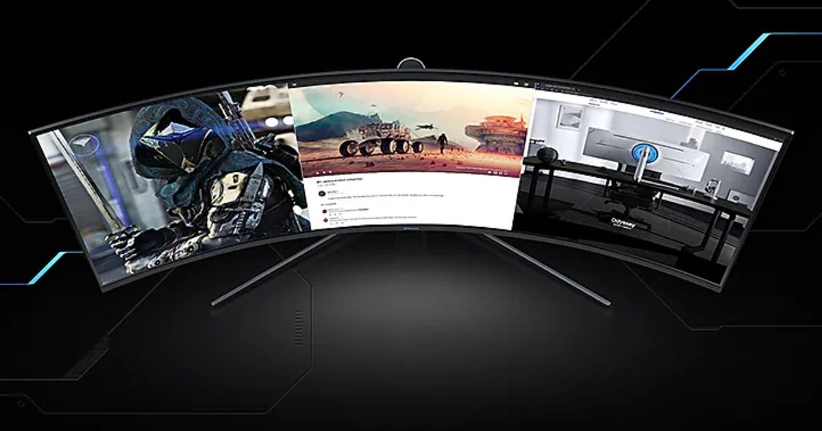 An ultrawide monitor shot from the top down, with three browsers side-by-side on the display.