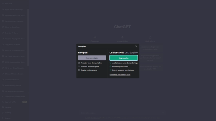 chatgpt plus subscription price and features