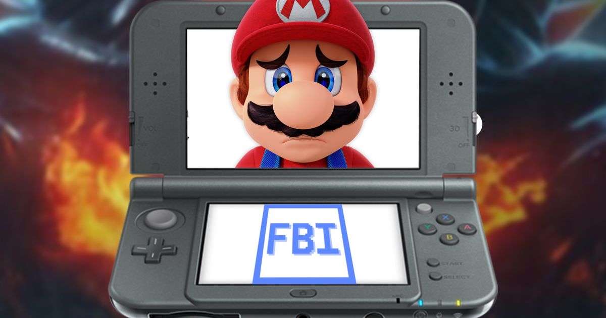 Sad Mario Render and the 3DS FBI homebrew logo on 3DS screens
