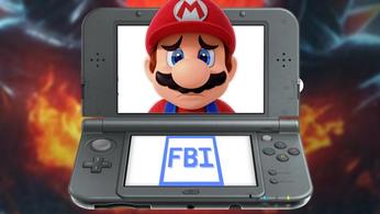 Sad Mario Render and the 3DS FBI homebrew logo on 3DS screens