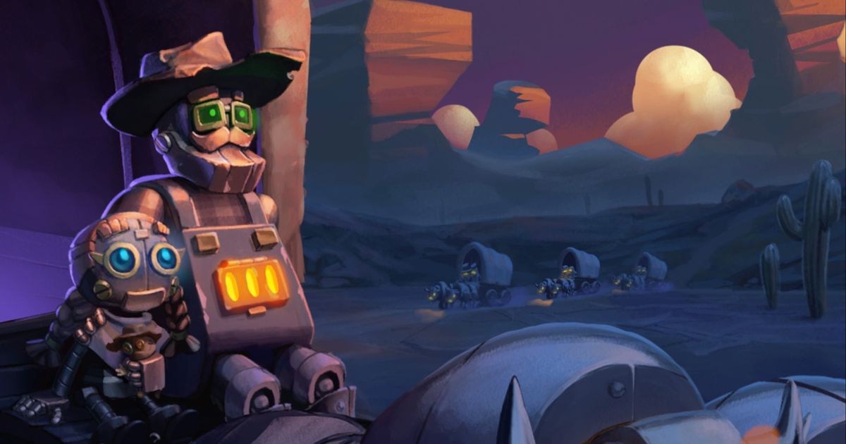 Opening cutscene of SteamWorld Build showing Jack and Astrid Clutchsprocket