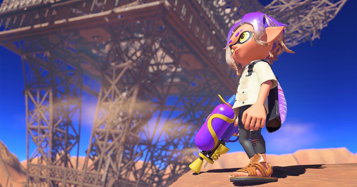 A character stand on a rock ledge holding their weapon - Splatoon 3 connection is unstable