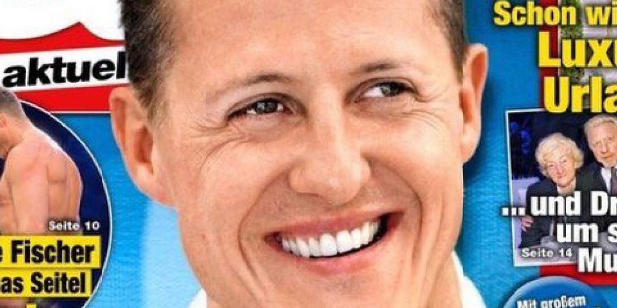 Michael Schumacher smiling on the cover of a German magazine 