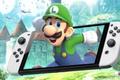 Luigi jumping into out of a Nintendo switch device 