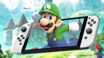 Luigi jumping into out of a Nintendo switch device 