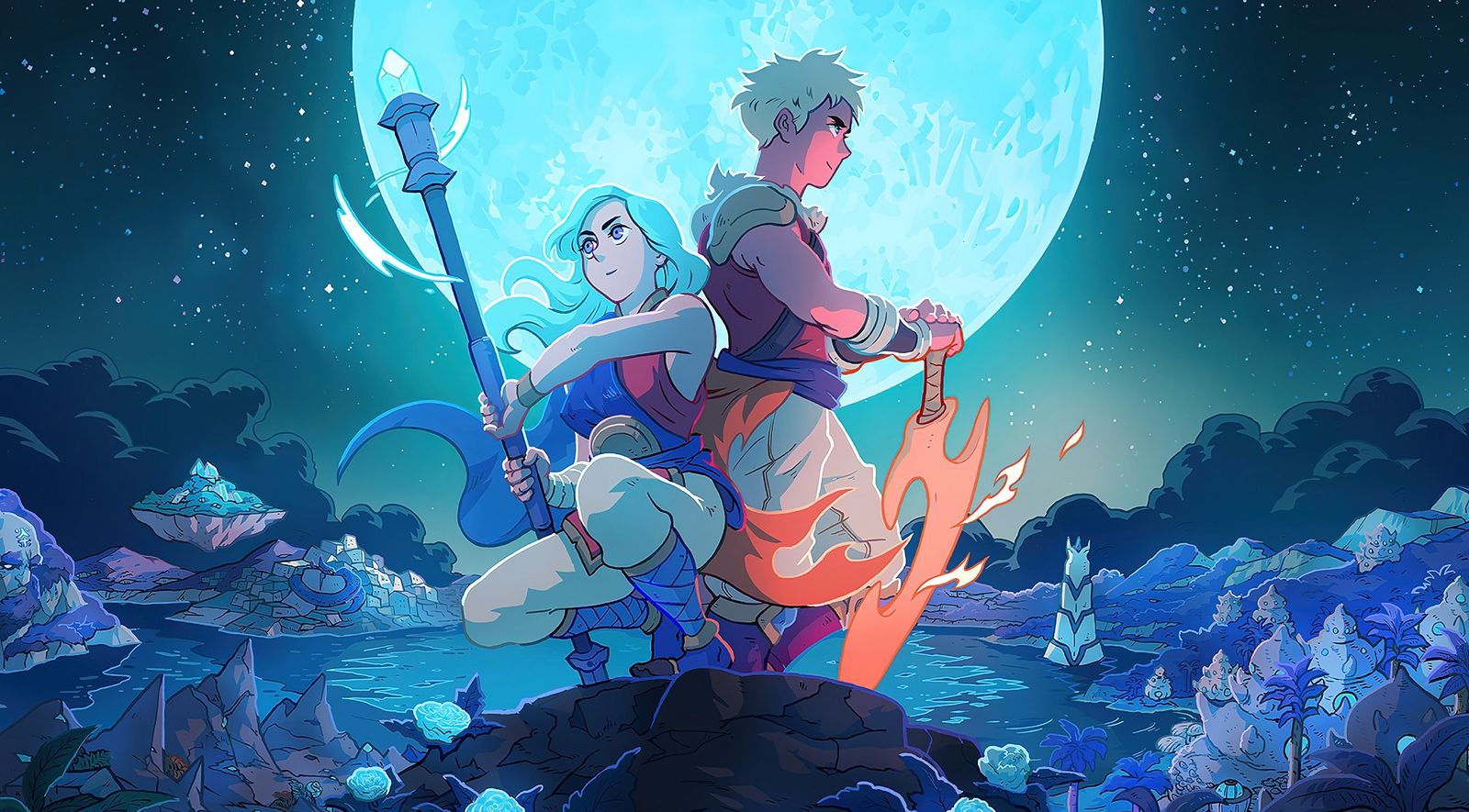 Sea of Stars review - Valere and Zarl posing in front of the moon