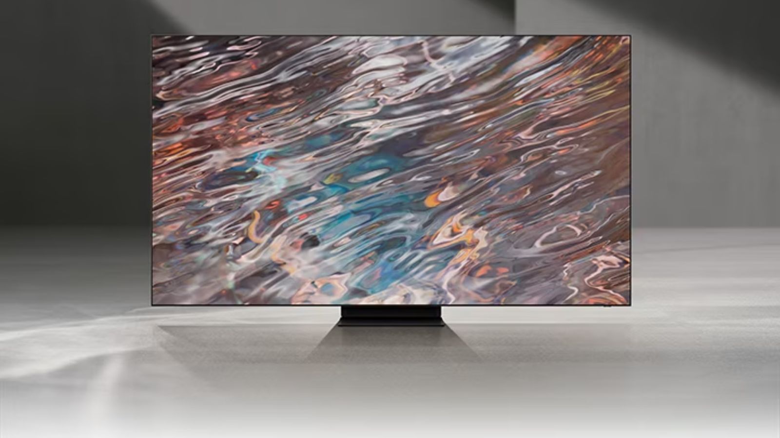 Image of a large flatscreen TV featuring water rippling on the display.