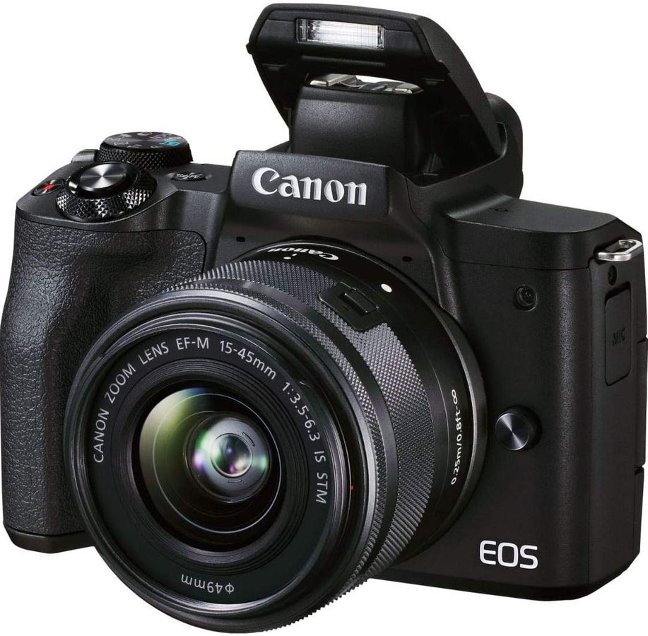 Canon EOS M50 Mark II product image of a black DSLR camera.