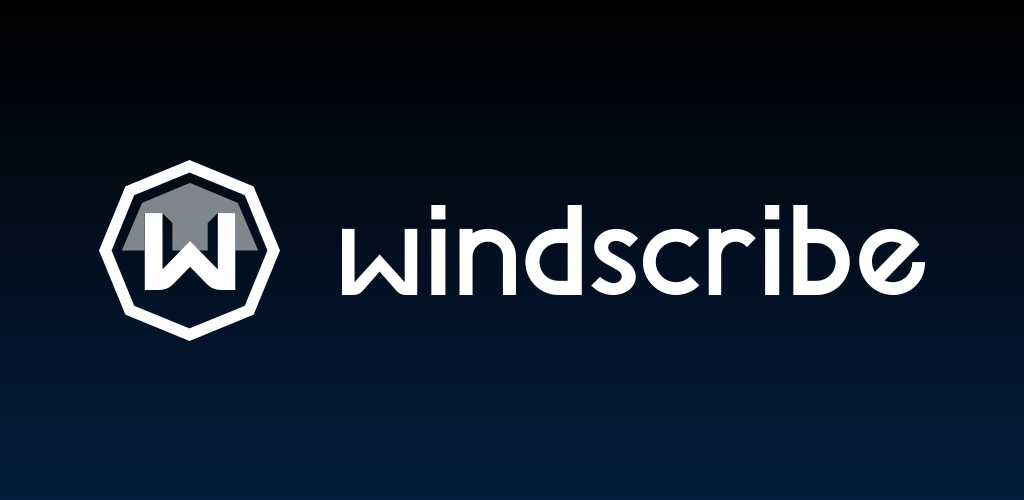Windscribe logo in white on a dark blue background.