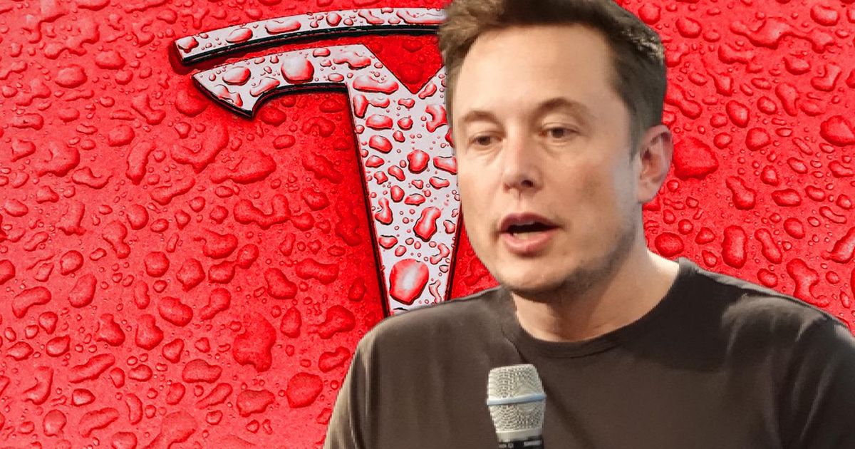 Tesla CEO Elon Musk on a red Tesla car 