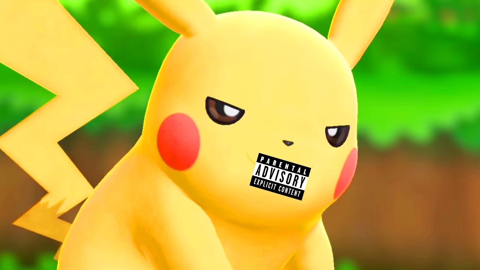 Pokémon TikTok featuring pikachu swearing let’s go explicit logo