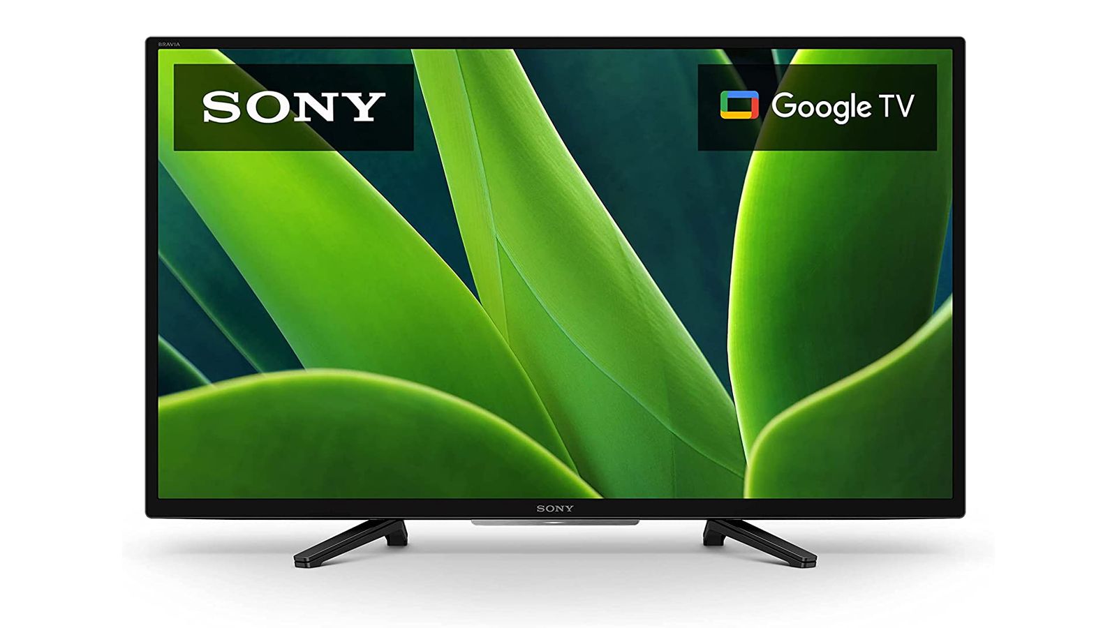 Sony W830K product image of a black TV featuring a close-up of green leaves on the display.